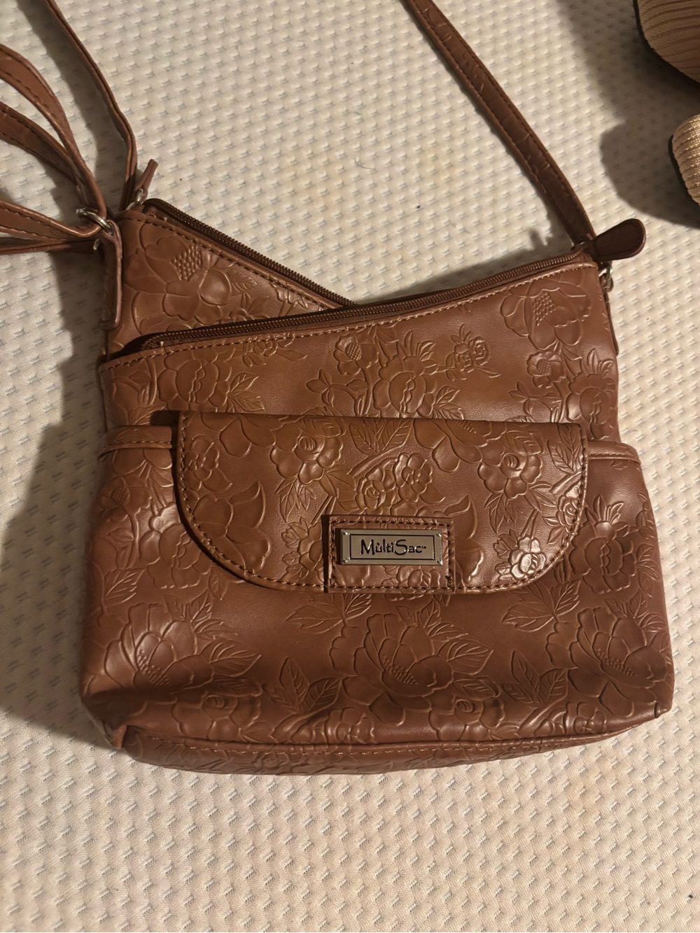 Embossed Floral Crossbody Bag in Brown